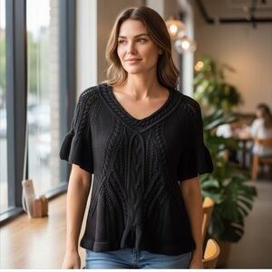 Joni Arnold 100% silk sweater‎ in black sz MED (275)